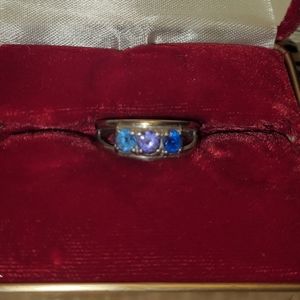 Sterling silver 3 stone (sapphire,amethyst & aquamarine) ring